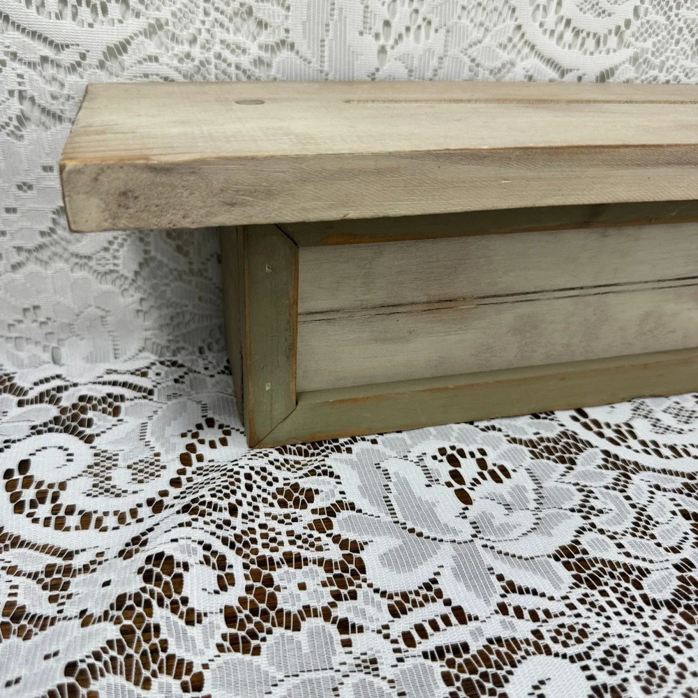 Rustic Distressed Wood Floating Display Shelf Wall Mount Plate Rail Whitewash
